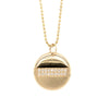 14k yellow gold CELS medium round pendant with alternating shiny and satin finish and white diamond center stripes