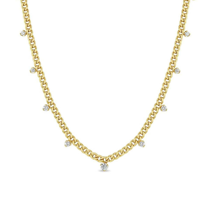 Zoe Chicco 14k - 11 Graduated Prong Diamond Small Curb Chain Necklace